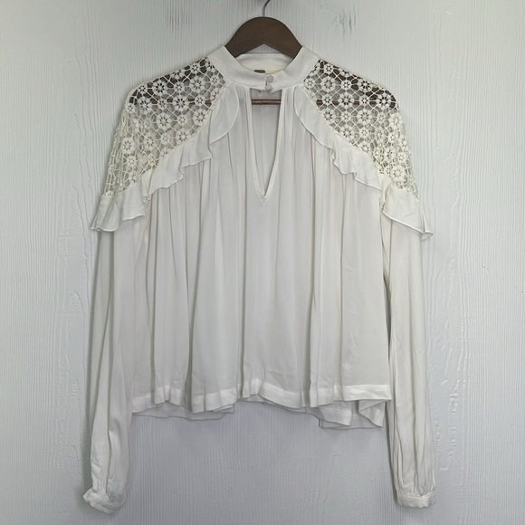 Free People - Little Bit Of Love White Lace Flowy Boho Blouse Size Small - Picture 9 of 12